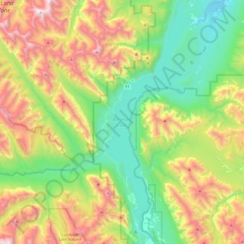 Mappa topografica Abraham Lake, altitudine, rilievo