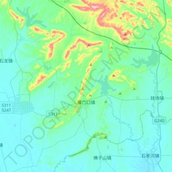 Mappa topografica 雁门口, altitudine, rilievo
