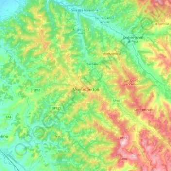 Mappa topografica Montespertoli, altitudine, rilievo