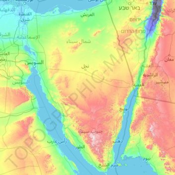 Mappa topografica Penisola del Sinai, altitudine, rilievo
