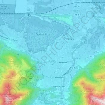 Mappa topografica Grassau, altitudine, rilievo