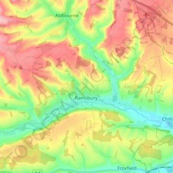 Mappa topografica Ramsbury, altitudine, rilievo