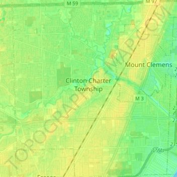 Mappa topografica Clinton Charter Township, altitudine, rilievo
