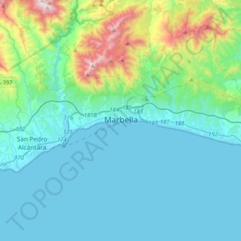 Mappa topografica Marbella, altitudine, rilievo