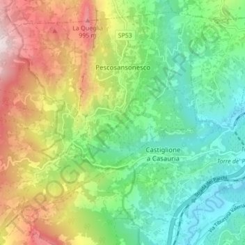 Mappa topografica Pescosansonesco, altitudine, rilievo