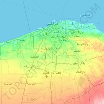 Mappa topografica Tripoli, altitudine, rilievo