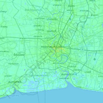 Mappa topografica Bangkok, altitudine, rilievo