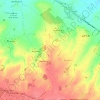 Mappa topografica Boxworth, altitudine, rilievo