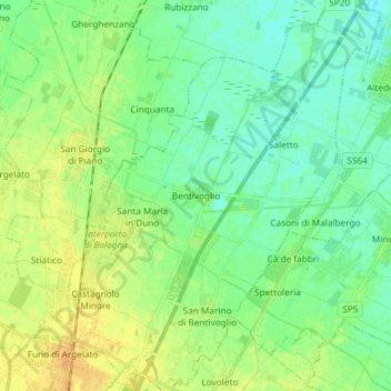 Mappa topografica Bentivoglio, altitudine, rilievo
