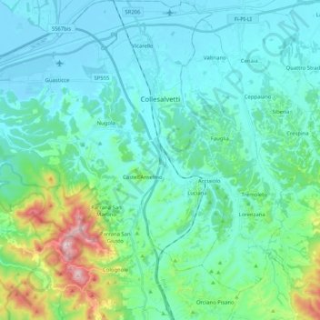 Mappa topografica Collesalvetti, altitudine, rilievo