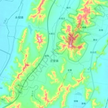 Mappa topografica 庄里镇, altitudine, rilievo