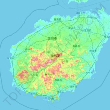 Mappa topografica 海南岛, altitudine, rilievo