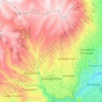 Mappa topografica Quisapincha, altitudine, rilievo