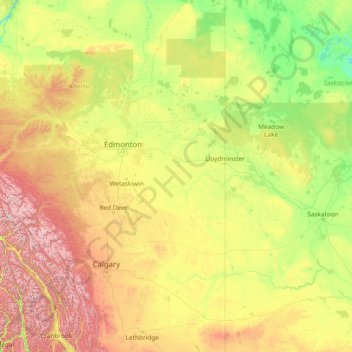 Mappa topografica North Saskatchewan River, altitudine, rilievo