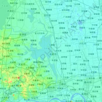 Mappa topografica Yangzhou City, altitudine, rilievo