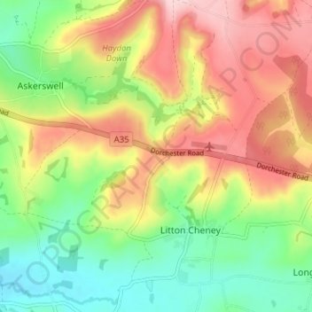 Mappa topografica Litton Cheney, altitudine, rilievo