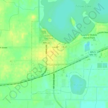 Mappa topografica Gaylord, altitudine, rilievo