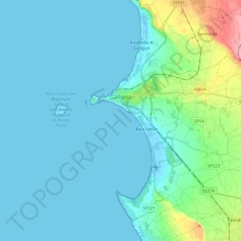 Mappa topografica Gallipoli, altitudine, rilievo