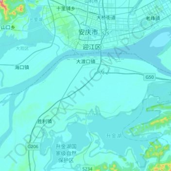 Mappa topografica 大渡口镇, altitudine, rilievo