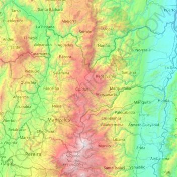 Mappa topografica Caldas, altitudine, rilievo