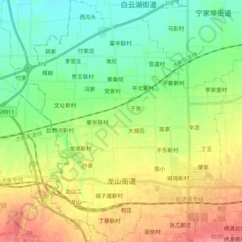 Mappa topografica 龙山街道, altitudine, rilievo