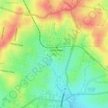 Mappa topografica Bankstown, altitudine, rilievo