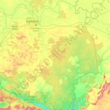 Mappa topografica Jagdalpur Tahsil, altitudine, rilievo