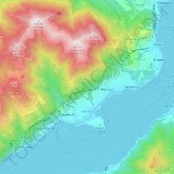 Mappa topografica Tremezzina, altitudine, rilievo