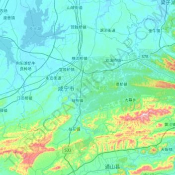 Mappa topografica 咸安区, altitudine, rilievo