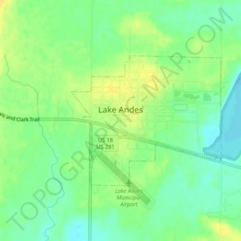 Mappa topografica Lake Andes, altitudine, rilievo