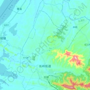 Mappa topografica 长岭街道, altitudine, rilievo