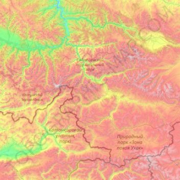 Mappa topografica Сайлюгемский национальный парк, altitudine, rilievo