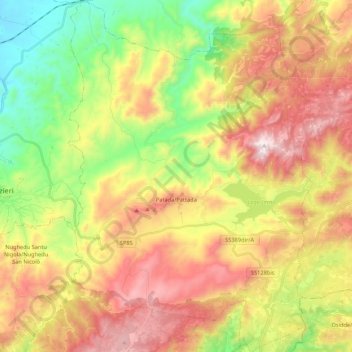 Mappa topografica Pattada, altitudine, rilievo