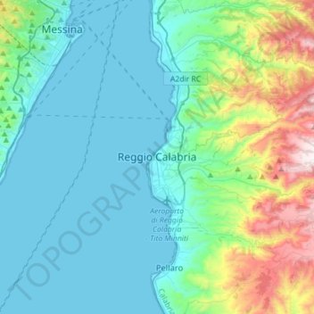 Mappa topografica Reggio Calabria, altitudine, rilievo