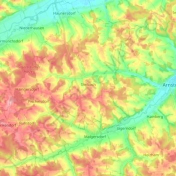 Mappa topografica Simbach, altitudine, rilievo