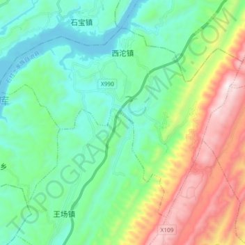 Mappa topografica 西沱镇, altitudine, rilievo