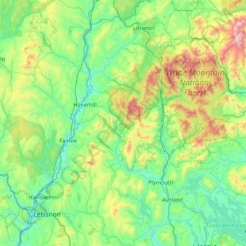 Mappa topografica Grafton County, altitudine, rilievo