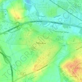 Mappa topografica Tinqueux, altitudine, rilievo