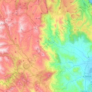 Mappa topografica Villagrande Strisaili, altitudine, rilievo