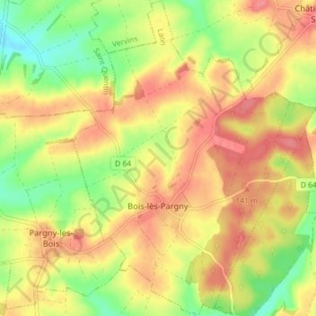 Mappa topografica Bois-lès-Pargny, altitudine, rilievo