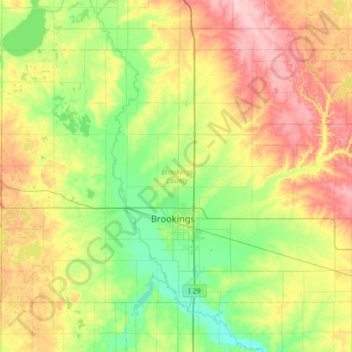 Mappa topografica Brookings County, altitudine, rilievo