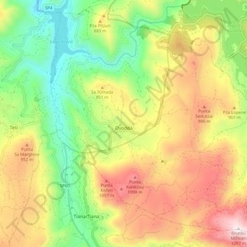 Mappa topografica Ovodda, altitudine, rilievo