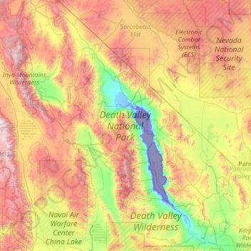 Mappa topografica Death Valley National Park, altitudine, rilievo