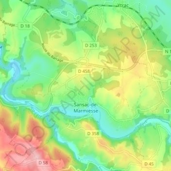 Mappa topografica Sansac-de-Marmiesse, altitudine, rilievo