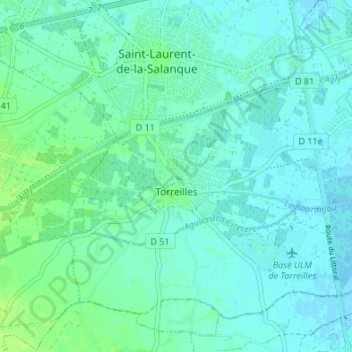Mappa topografica Torreilles, altitudine, rilievo