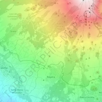 Mappa topografica Ragalna, altitudine, rilievo