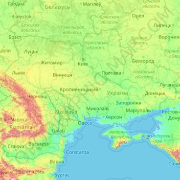 Mappa topografica Ucraina, altitudine, rilievo