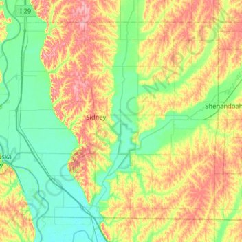 Mappa topografica Fremont County, altitudine, rilievo