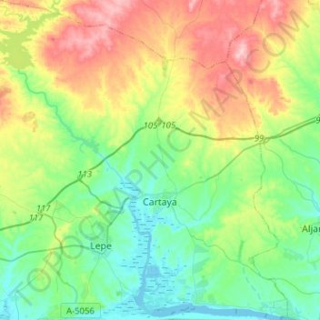 Mappa topografica Cartaya, altitudine, rilievo