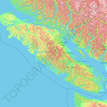 Mappa topografica Vancouver Island, altitudine, rilievo